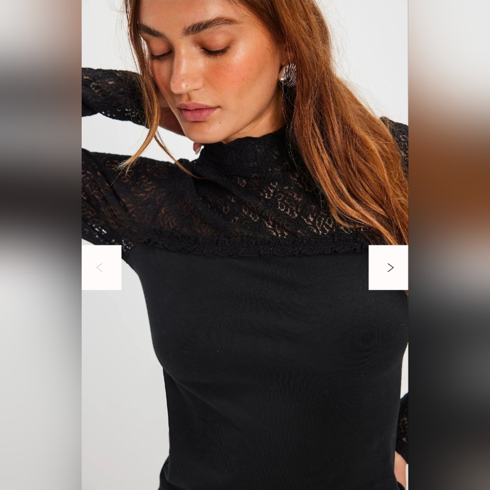 Free People Lace Mock Neck Long Sleeve | Size M NWT